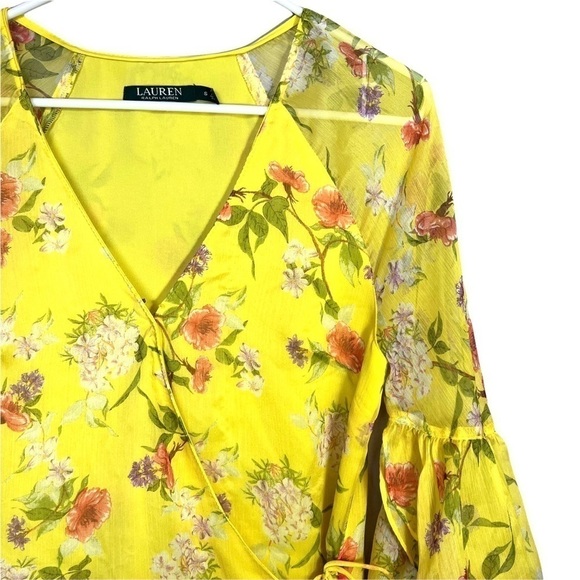Lauren Ralph Lauren Floral Georgette Chiffon Wrap Bell Sleeve Blouse Size Small - Picture 6 of 17